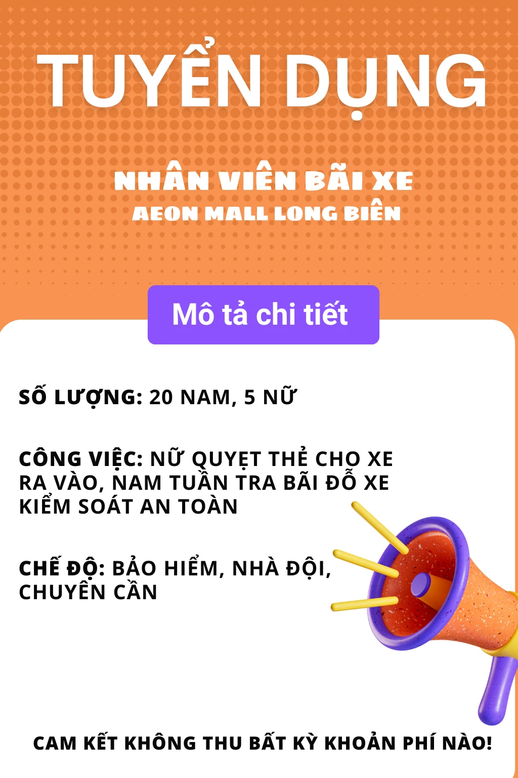 [AEON MALL Long Biên] Tuyển dụng nhân viên bãi xe