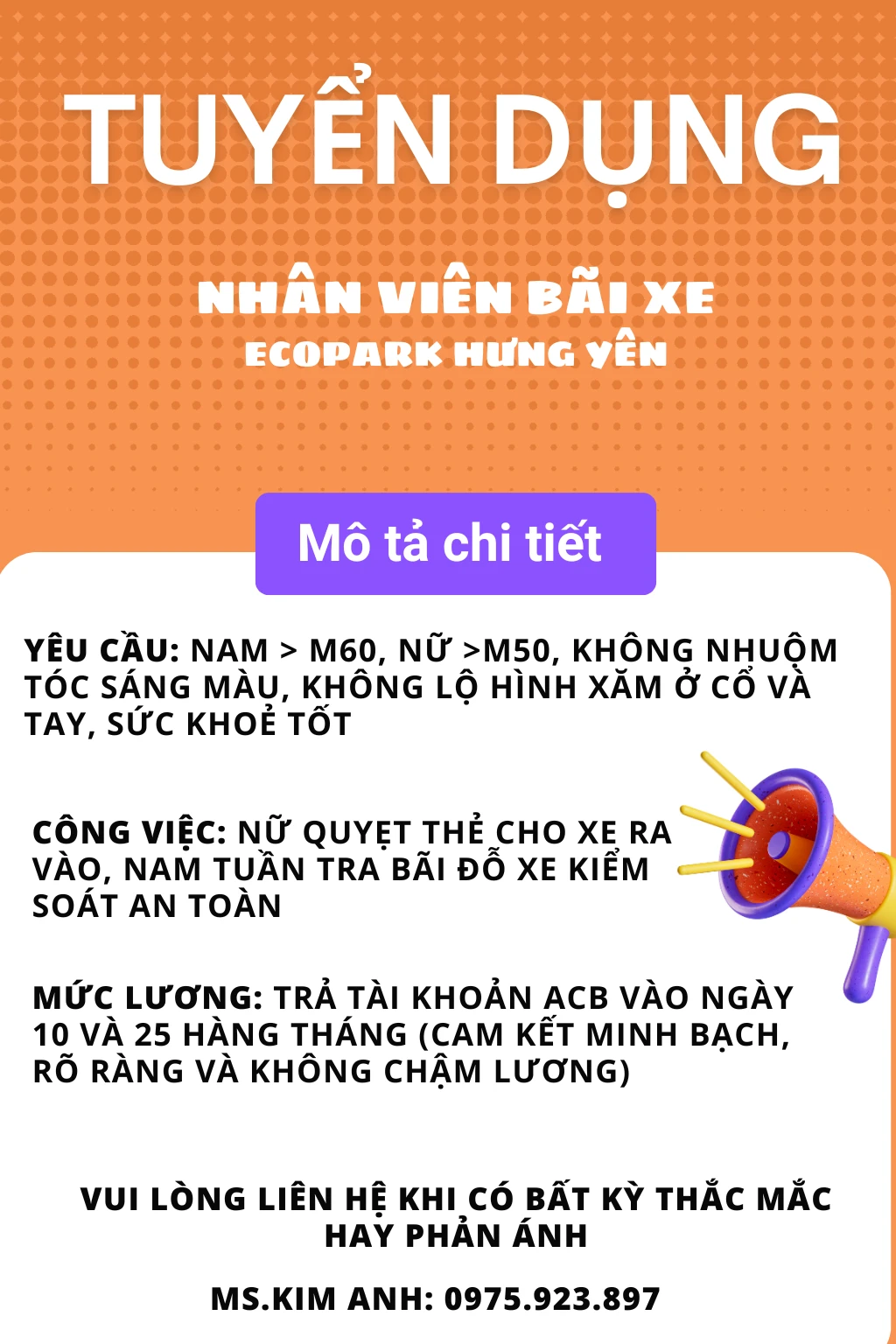 [Ecopark Hưng Yên] Tuyển dụng nhân viên bãi xe