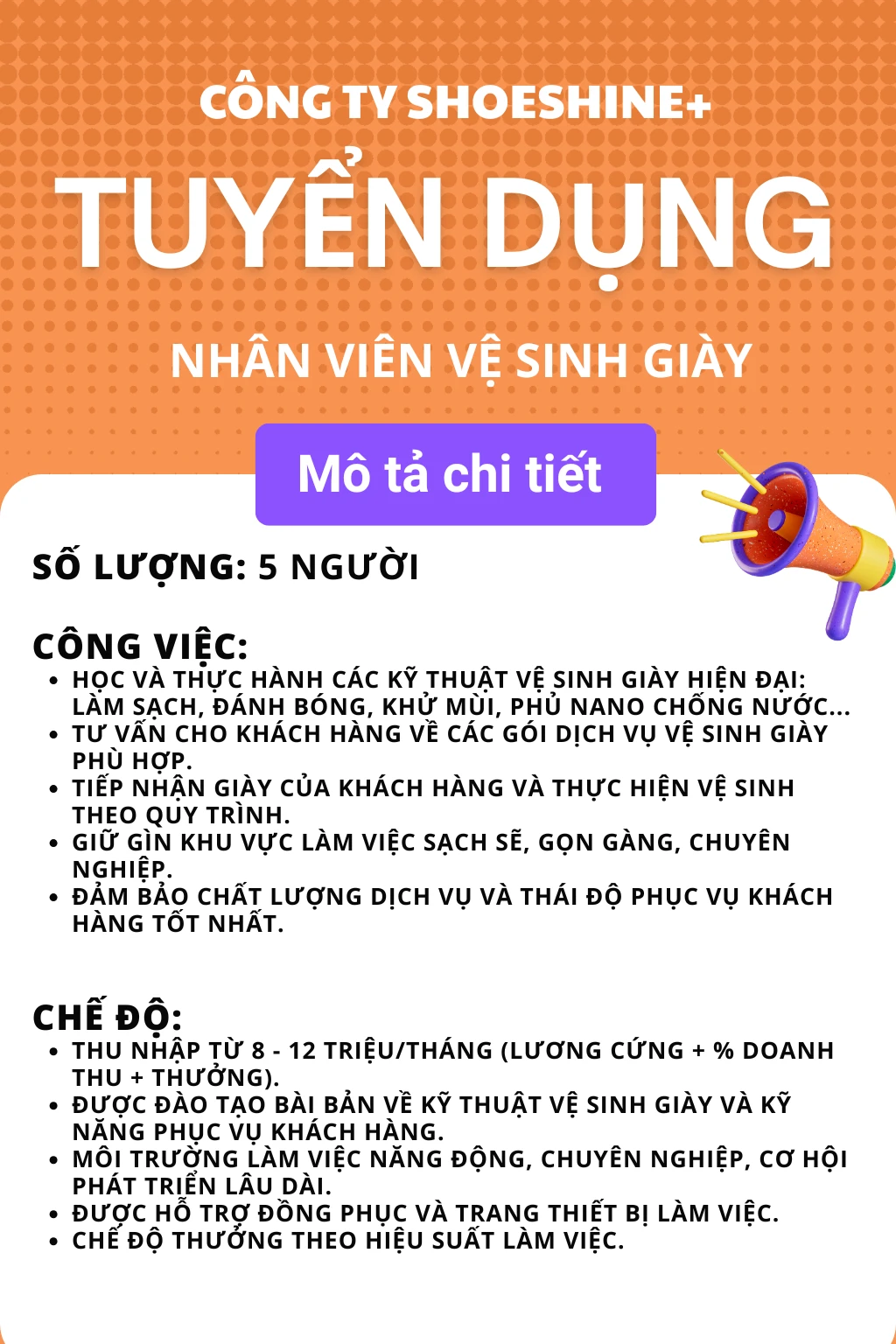[ShoeShine+] Tuyển dụng nhân viên vệ sinh giày
