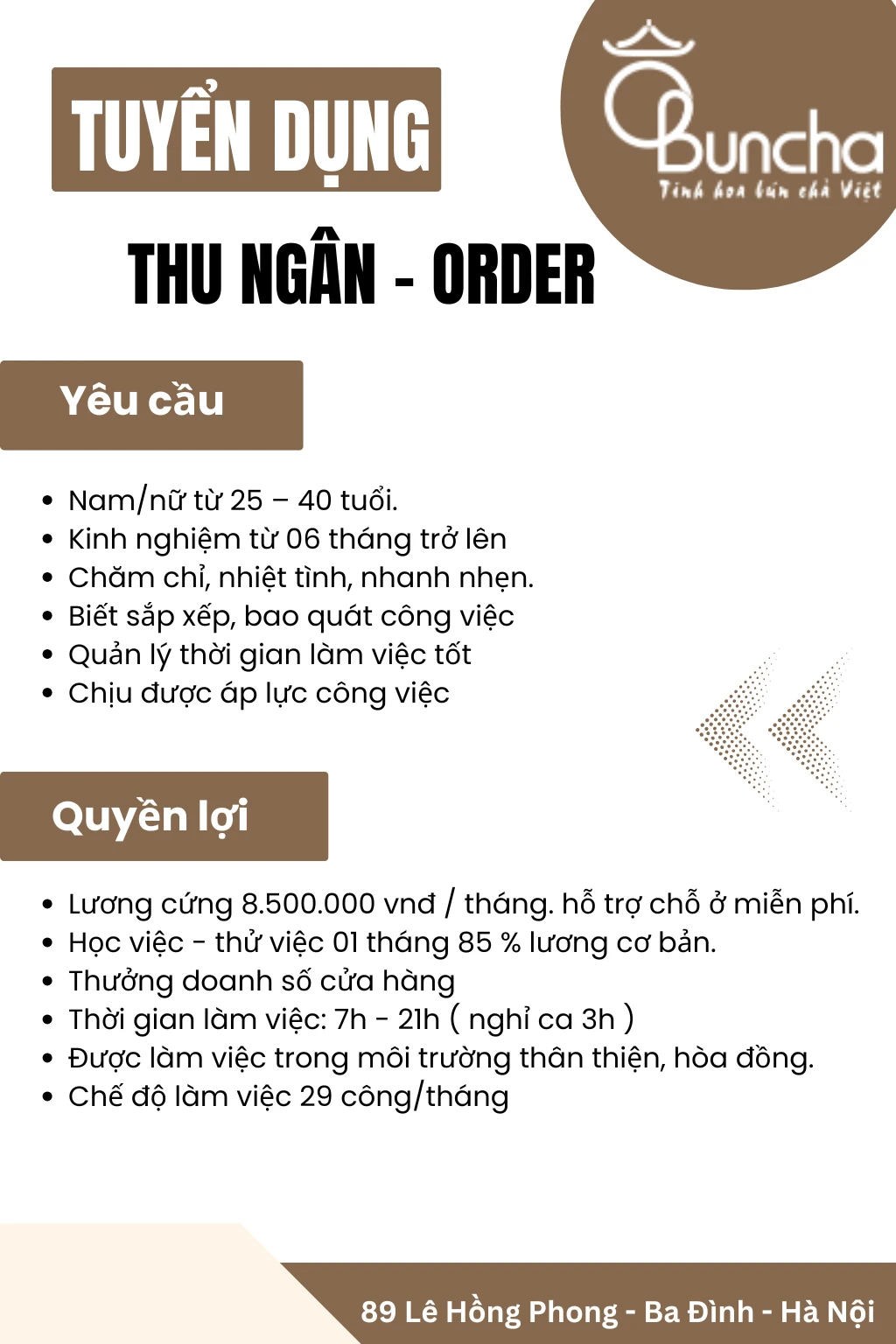 [Obuncha] Tuyển dụng nhân viên thu ngân - order