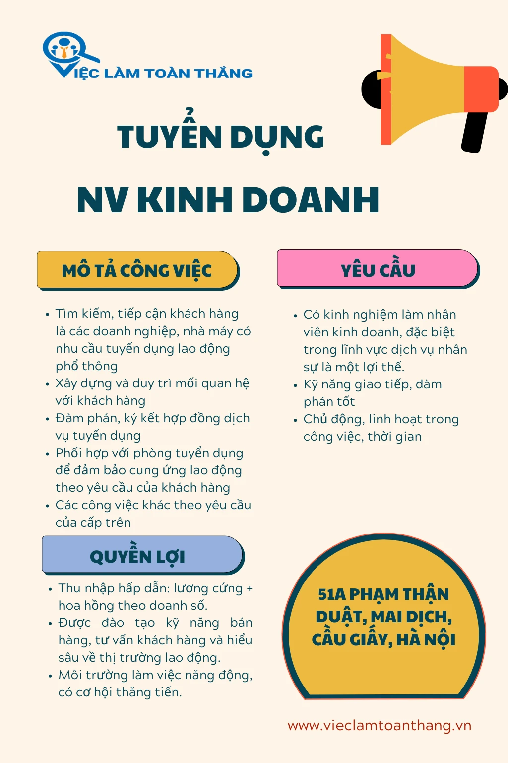 [Việc làm Toàn Thắng] Tuyển dụng nhân viên kinh doanh