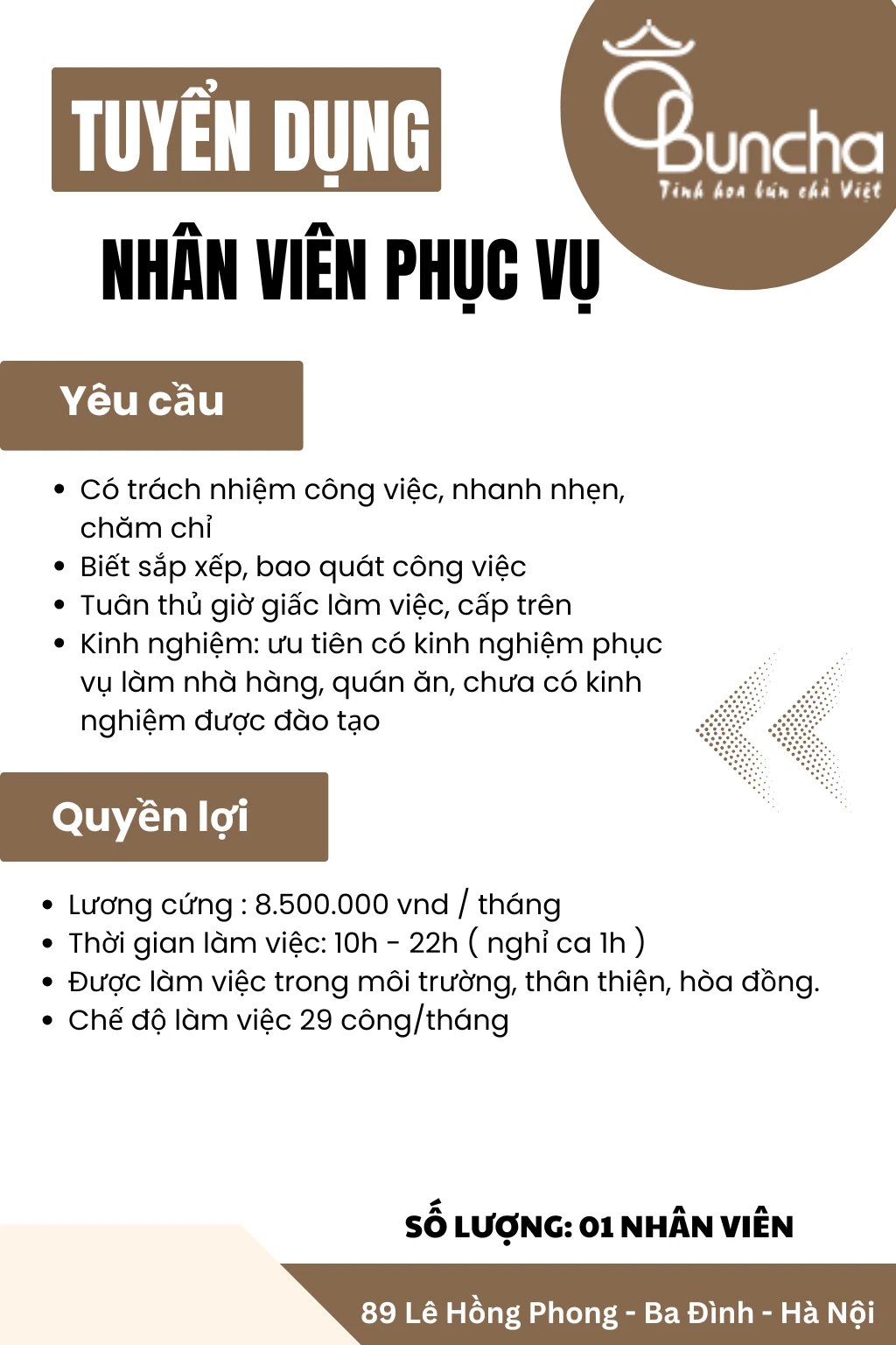 [Obuncha] Tuyển dụng nhân viên phục vụ