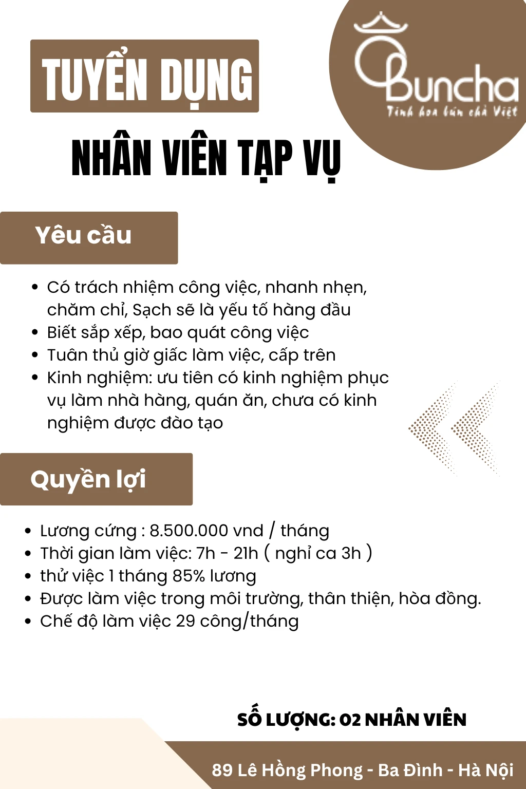 [Obuncha] Tuyển dụng nhân viên tạp vụ