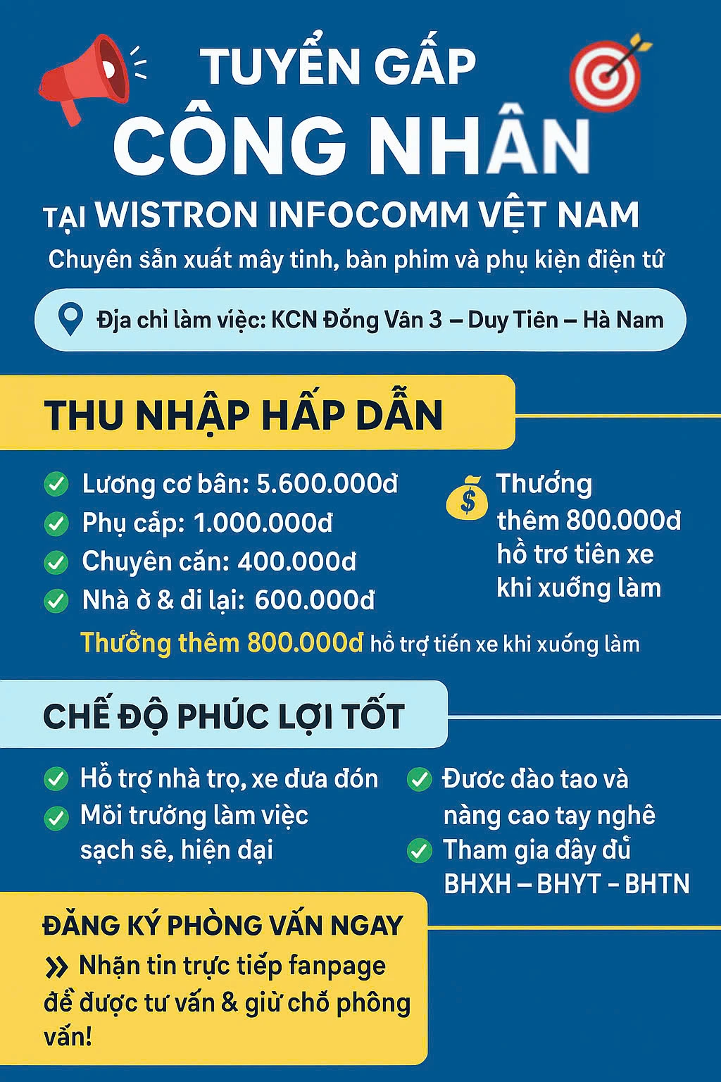 [Wistron Infocomm Việt Nam] Tuyển dụng công nhân